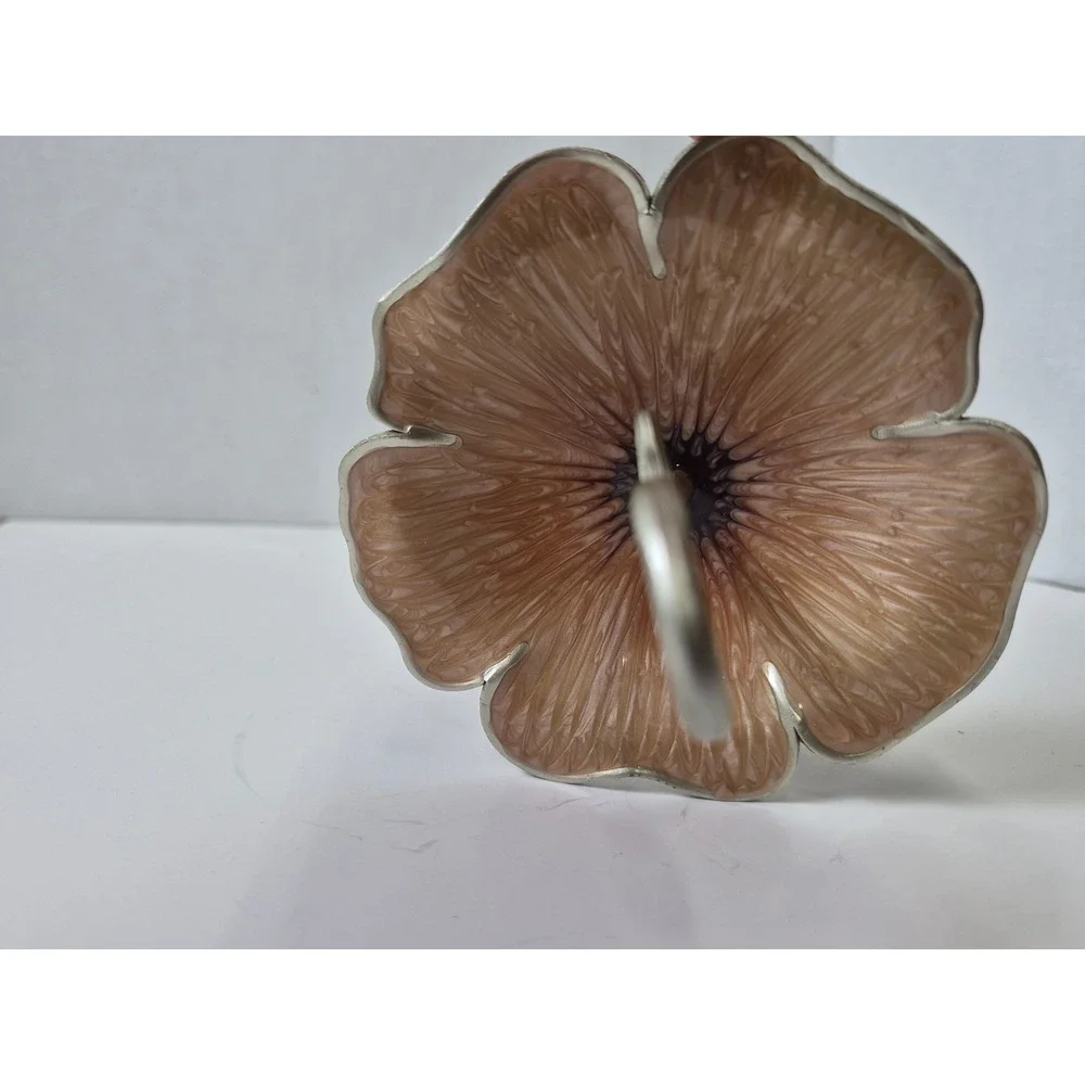 Cynthia Rowley Flower Ring Holder Enameled Peach Silver Tone Scroll Vanity Tray
